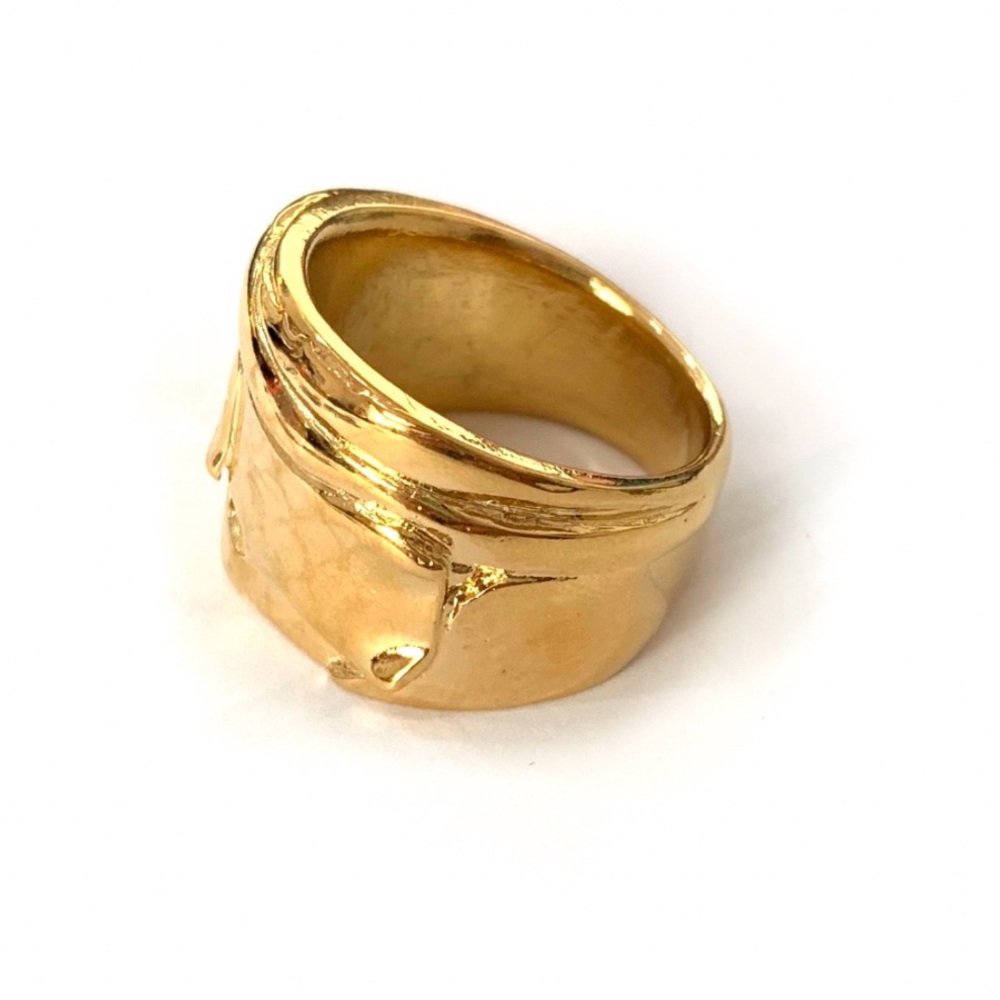 Gold Hammered Ring 24k Gold Plated Size 7 - Picture 7 of 8